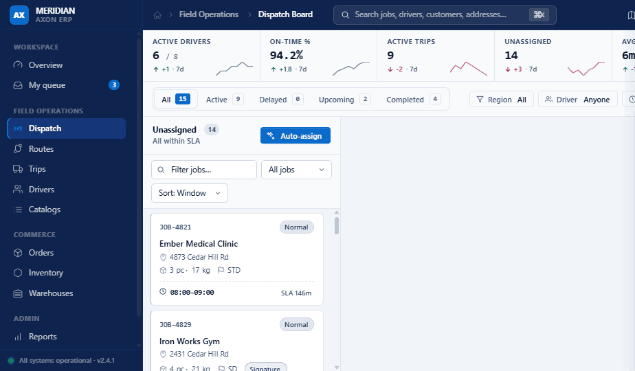 Field Ops dispatch board screenshot